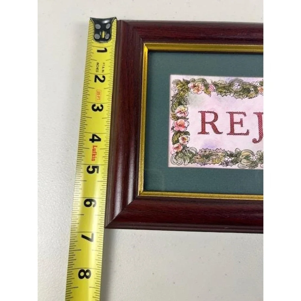 Vintage HOMECO Framed REJOICE Art Floral‎ Holly Berry Vintage Home Decor
